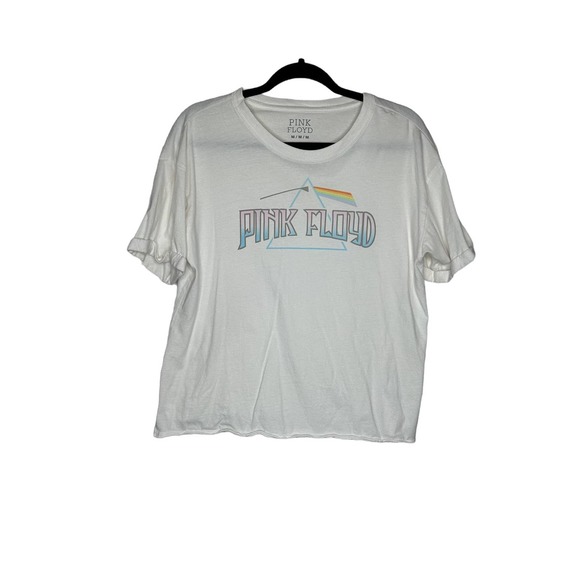American Eagle Outfitters Tops - American Eagle Womens White Pink Floyd Dark Side Of the Moon Cropped Shirt Sz M